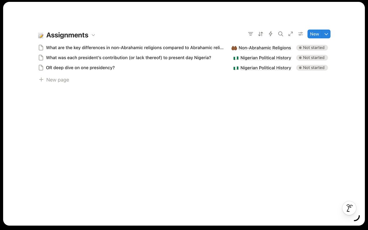 My personal curriculum page on Notion