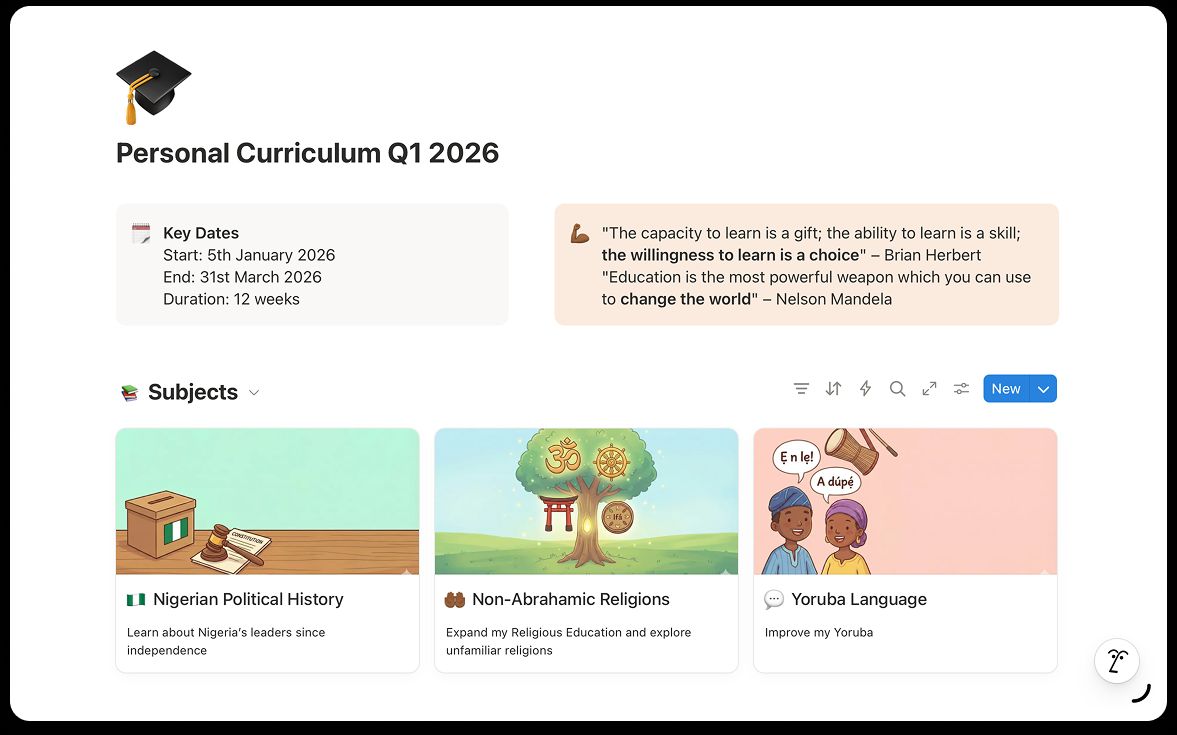 My personal curriculum page on Notion