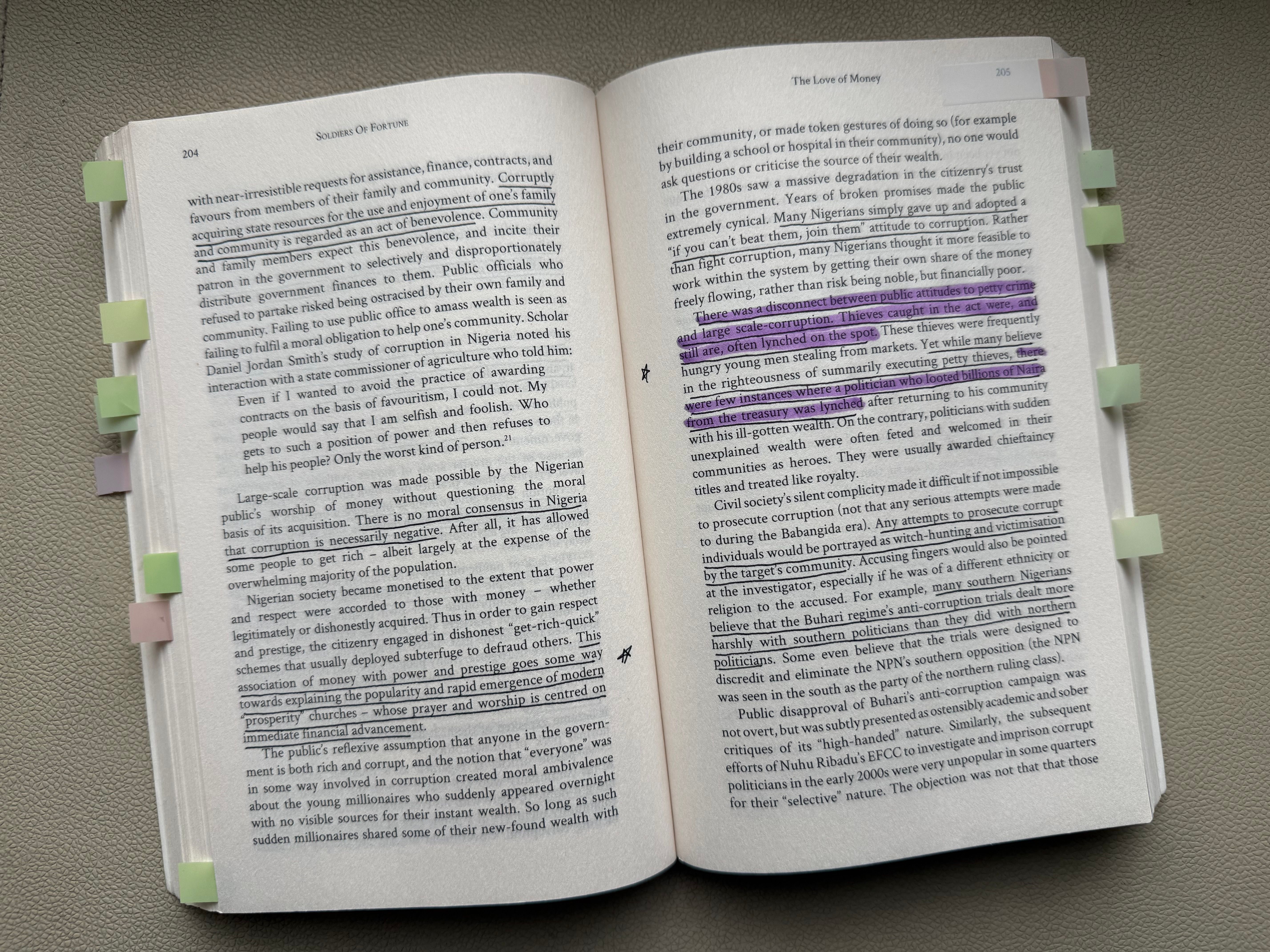 A book with underlined annotations